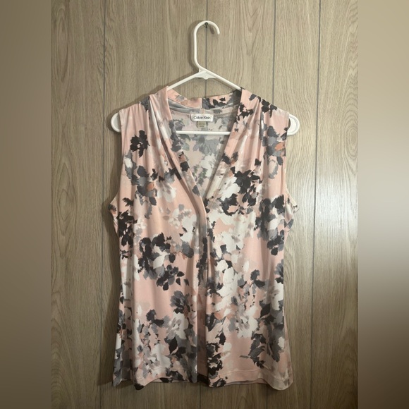 Calvin Klein Tops - Calvin Klein Women's Floral V-Neck Blouse - Pink and Black